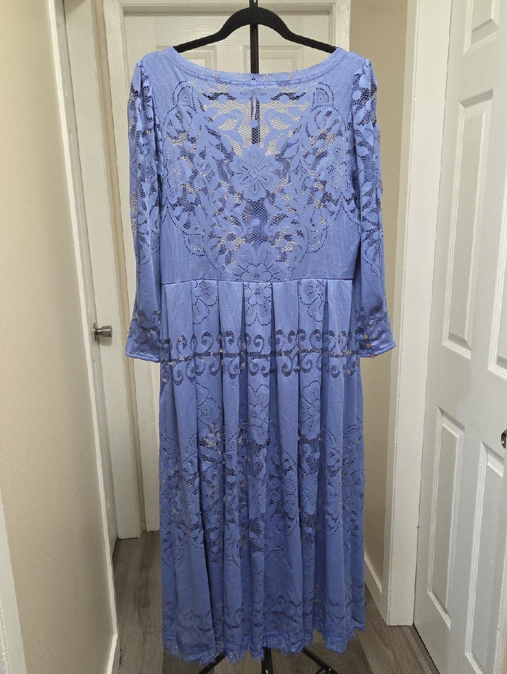 NWT Free People Shadow Dance Periwinkle Lace Midi Dress 2-in-1 Button Front Boho - Picture 14 of 16